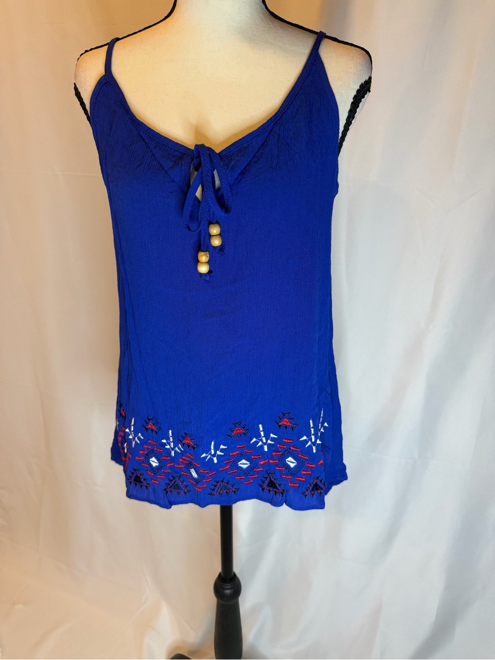 Blue Embroidered Tie-Front Spaghetti Strap Camisole